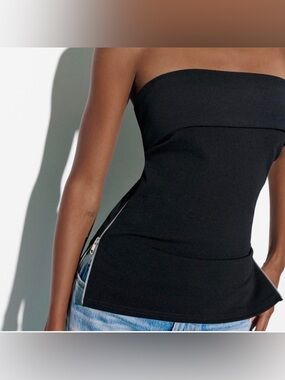 Zara Black Strapless Top with Side Zip Detail